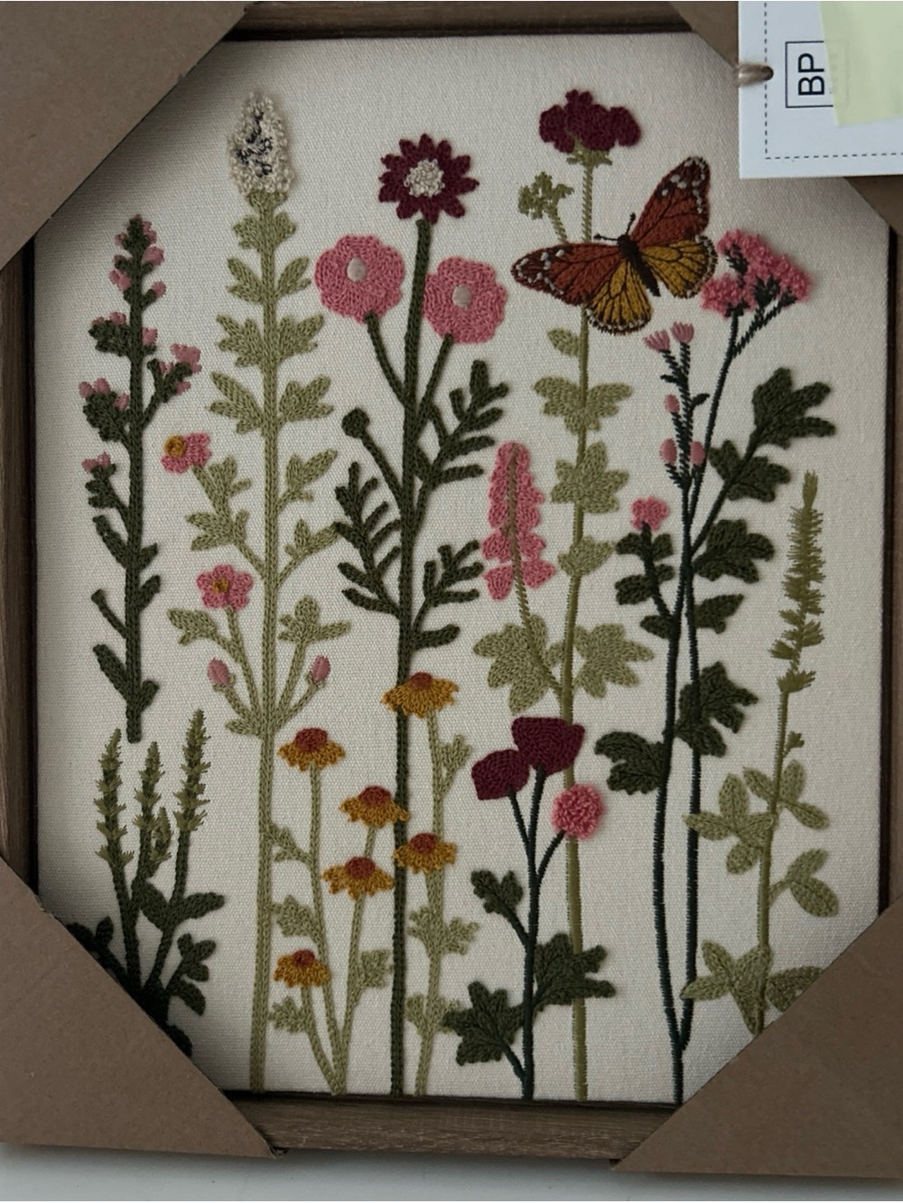 BP Woven Wildflower Wall Art Floral Embroidery with Butterfly Gorgeous NEW